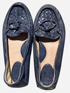Frye Navy Blue Woven Leather Moccasin Loafers
